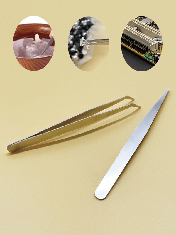 2 pinzas de plata, punta recta y curva, adecuadas para manualidades DIY, accesorios de costura, reparación de teléfonos y uso industrial, estructura de metal duradera