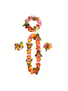 4pcs,Hawaiian Garland Flower Set - Artisan, Colorful Garland Necklace, Headband, Bracelet, Suitable For Festival Events, Parties And Performances, Festival Accessories | Vibrant Garland Set | Durable Artisan, Flower Decorations, Gift For Others Halloween - Multicolor - View 8