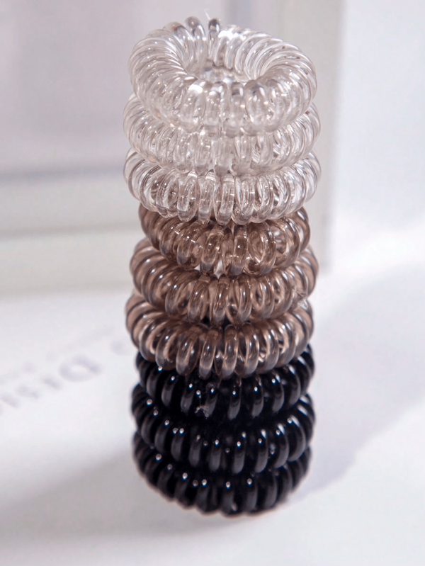 9 Peças/Conjunto Elásticos de Cabelo Pretos Espirais Simples e Sem Rastro para Uso Diário em Mulheres, Suporte de Rabo de Cavalo Casual, Elásticos, Scrunchies, Corda de Cabelo, Laço de Cabelo Elástico