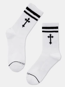 1 Pair Men/Women/Couple Solid Color Mesh Mid-Calf Sports Socks, Cross Design, Soft & Comfortable, Moisture-Wicking Breathable Odor Resistant, Suitable For Summer Sports, Travel, Office Wear - White - View 3
