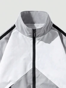 Men's Casual Color Block Zip-Up Stand Collar Sports Jacket Spring - Dark Grey - View 2