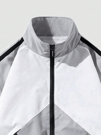 男式休闲拼色拉链立领运动夹克