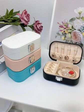 Jewelry Organizer, Simple Jewelry Organizer, Large Capacity Small Portable Solid Color Ring Necklace Jewelry Jewelry Box, Colorful Jewelry Box, Travel Portable Jewelry Organizer, Solid Color Large Capacity Ring Premium Organizing Box For Women Storage Organizer Travel Essentials Gift