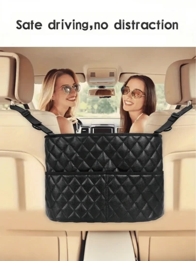 Organizador de asiento de coche de cuero PU de moda, bolso de estilo práctico para almacenamiento para mujeres
