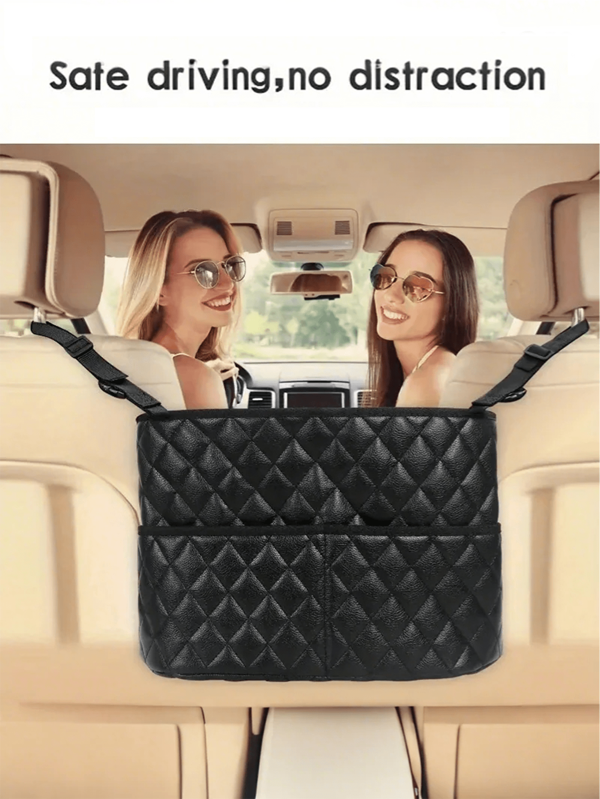 حقيبة منظم مقعد السيارة من الجلد الصناعي (PU) بتصميم أنيق، حامل تخزين منظم على شكل حقيبة يد للنساء