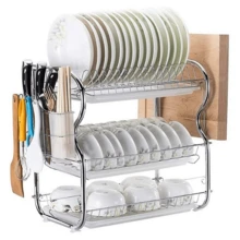 3 Tier Dish Drainer Rack With Drip Tray Kitchen Drying Rack Bowl Plate Holder - Silver - View 2