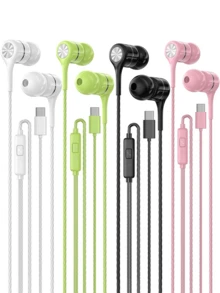 Auriculares con cable tipo C, auriculares con cable USB C para llamadas y música, auriculares estéreo con graves para dispositivos electrónicos - Tipo C - Ver 2