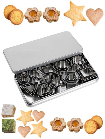 1 boîte de 30 emporte-pièces à biscuits, emporte-pièces à fondant, dix formes en trois tailles chacune, convenant pour les gâteaux d'anniversaire et les biscuits faits maison, carrés, cercles, triangles, diamants, etc. Moule de cuisson de Noël miniature DIY