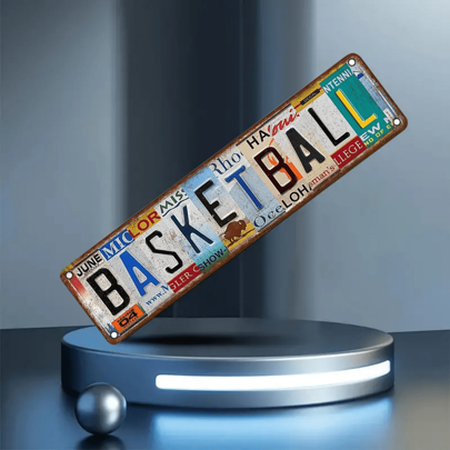 16x4 Inch Metal Tin Sign [Basketball] - Vintage Metal Tin Sign (16x4 Inch) - Great For Home, Bar, Cafe And Kitchen Decor | Durable Wrought Iron Wall Art, Bathroom, Dining Room, Fun, Crystal Lake