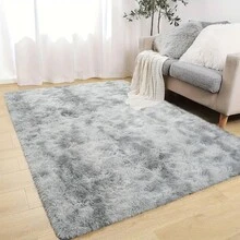 1件灰色毛绒地毯，适用于客厅，蓬松柔软的扎染长毛绒地毯，卧室地毯，儿童房地毯，男孩女孩宿舍婴儿房地毯，轻质涤纶地毯，家居装饰美学