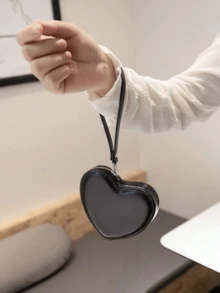 Mini Heart-Shaped Handbag Wristlet Coin Purse For Evening/Party For Women Wallet Mini Wallet Purse Wallet Wristlet Wallet Coin Wallet - Black - View 2