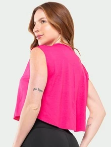 Kit 2 Regata Cropped Feminino Fitness Academia - Rosa tropical - Visão 5