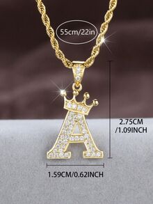 1 pieza Colgante con inicial y corona de moda para hombre de 18K oro, collar con cadena retorcida de acero inoxidable a prueba de agua y sin decoloración, adecuado para uso diario, fiestas, regalo del Día de la Madre - Dorado - Ver 3