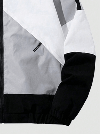 Men's Casual Color Block Zip-Up Stand Collar Sports Jacket