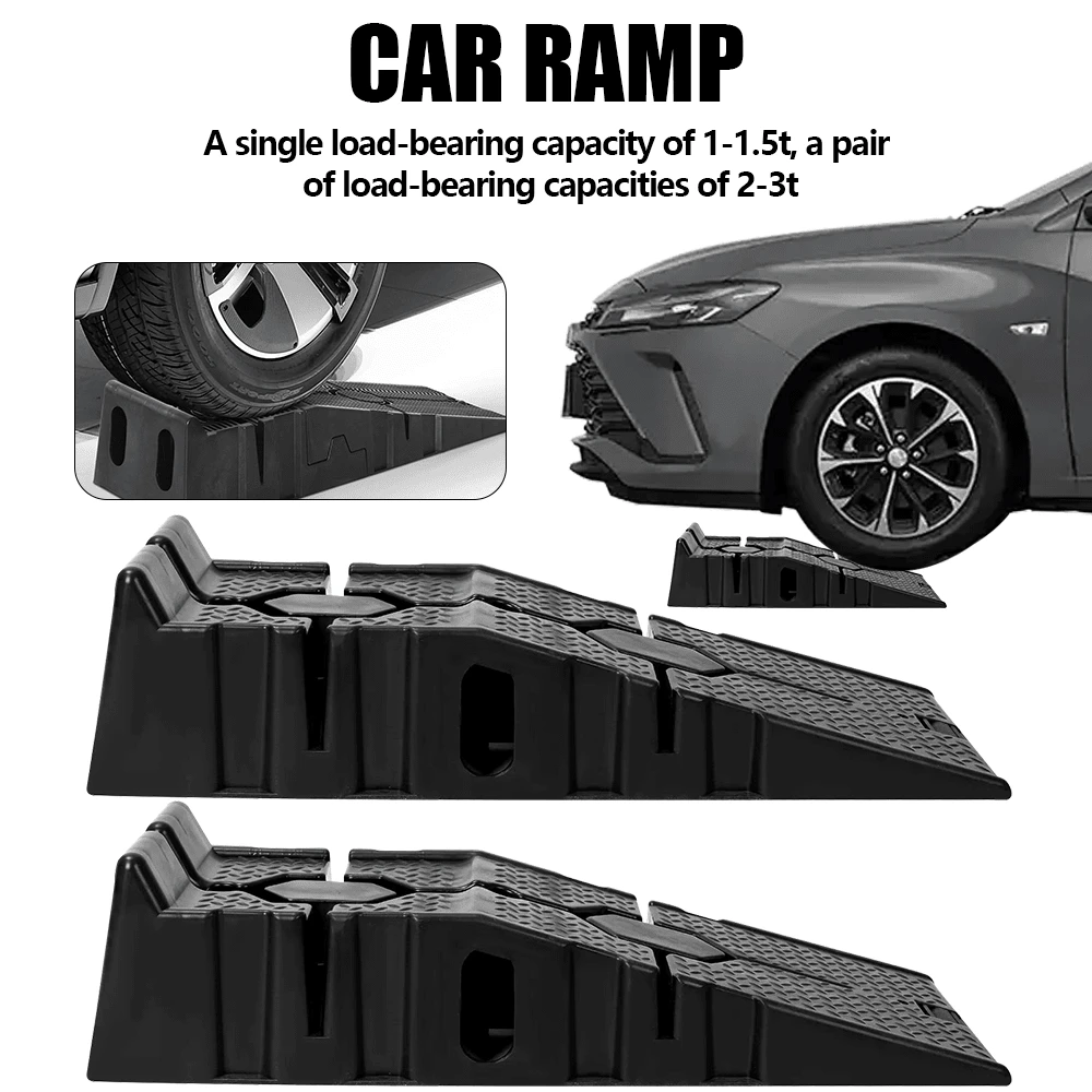 2pcs 5 Ton Rubber Car Ramp 2.5+2.5 Ton Heavy Duty Jack Lift Lifting Rift Plastic Ramps - Black - View 1