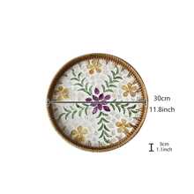 1pc Mother-Of-Pearl Inlaid Wooden Base Rattan Tray Hand-Woven Wicker Tray Coffee Table Tray For Storage And Placing Bread And Fruits
