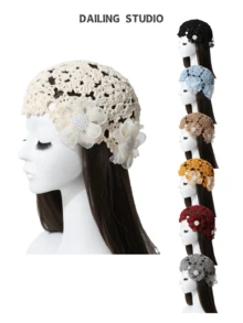 1 pieza Gorro de mujer de malla de ganchillo hecho a mano con diseño floral calado, transpirable y para primavera/verano, sombrero de punto elegante y vintage
