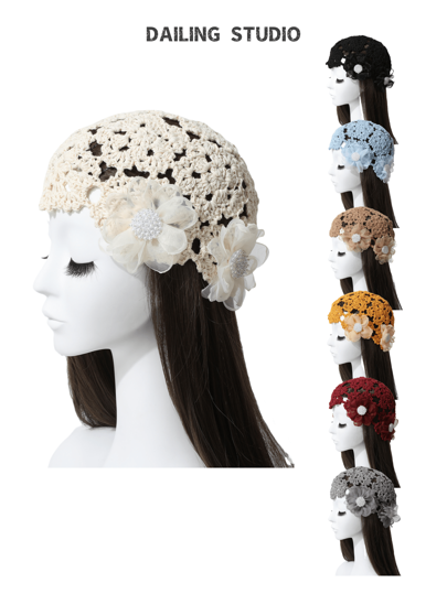 1 pieza Gorro de mujer de malla de ganchillo hecho a mano con diseño floral calado, transpirable y para primavera/verano, sombrero de punto elegante y vintage