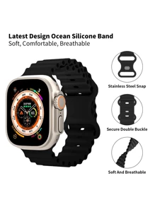 1pc Black Color Ocean Silicone Band Compatible With Apple Watch Band 49mm 45mm 46mm 44mm 42mm 41mm 40mm 38mm, Breathable Sport Strap Adjustable Wristband For Watch Ultra 10 9 8 7 6 5 4 3 2
