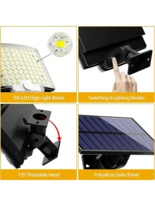 Luces solares exteriores, 106 focos LED solares con sensor de movimiento con control remoto, focos LED con cable de 5 m, luces de seguridad solares con sensor de movimiento a control remoto para exterior, patio, jardín, garaje