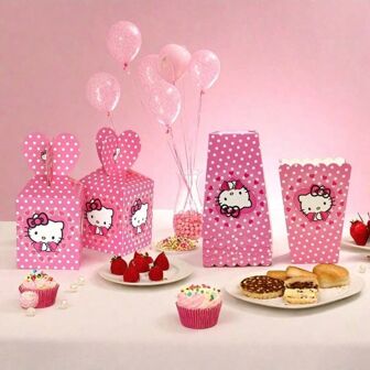 Hello Kitty Juego de 6 piezas/12 piezas Caja de regalo decorativa para fiesta de Hello Kitty, caja de regalo de cumpleaños, decoración de fiesta, linda caja de regalo rosa con gato para suministros de fiesta de vacaciones