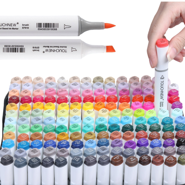 TOUCHNEW 30/60/80/168 Colors Dual Tip,Alcohol Soft Brush Markers,Selectable - Brush & Chisel Tip / Fine & Chisel Sketch Art Markers,School Supplies, Pens For Lettering Cards Drawing Coloring Illustrations