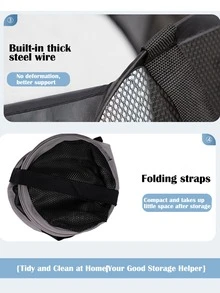 1pc Durable Foldable Simple Laundry Basket, Large Size For Washing Clothes, Baby Toys Storage & Organization, Fashion Mesh Design, Wide Opening For Bathroom Use - Multicolor - View 6