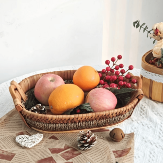 Handwoven Natural Willow Storage Basket Tray - Vintage Kitchen Organizer For Fruits, Snacks, Bread & Household Items, Rustic Kitchen Basket For Food Storage