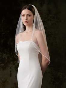 1pc Elegant Bride Single Layer Sparkling Crystal Beaded Wedding Veil, High-Quality Bridal Veil For Wedding Photography & Ceremonies, All Season Fall Clothes For Women Valentine's Day Accessories - White - View 3