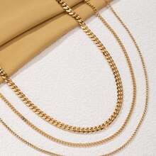 3pcs/Set Versatile Hip-Hop Style Chain Necklace Set With Minimalist Design, Suitable For Party, Outfit, Daily Wear - Multicolor - View 3