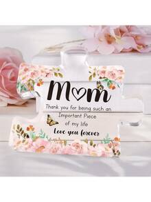 Best Gift For Grandma, Mom, Aunt And Sister - Puzzle-Shaped Acrylic Decor, Elegant Pink Flower And Butterfly Design, Conveys Love, Simple Home Decor, Thoughtful Gift For Desk Or Bookshelf, Perfect For Birthday, Thanksgiving, Mother's Day - Pink - View 3