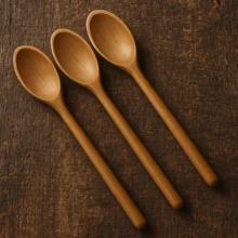 Kit de Colheres de Madeira Rústica 23cm – Conjunto com 3 Peças Charmosas e Versáteis para o Dia a Dia