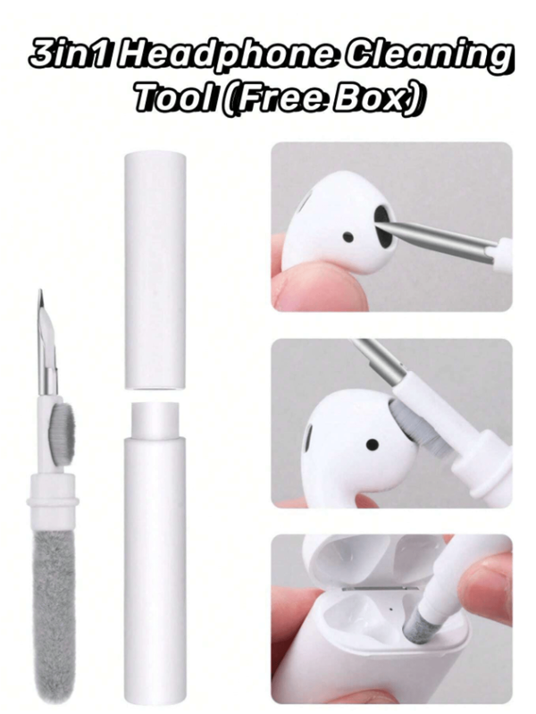 1 Set Kit de limpieza de tapones para los oídos, cepillo de limpieza 3 en 1 con cerdas suaves y esponja de franela, herramienta de limpieza multifuncional compatible con diversos auriculares, puerto de carga de teléfono, altavoz de teléfono, auriculares (negro/blanco), excelente regalo para cumpleaños, Pascua, Día del Presidente, novio, novia, cocina, baño, hogar, uso doméstico (color aleatorio)