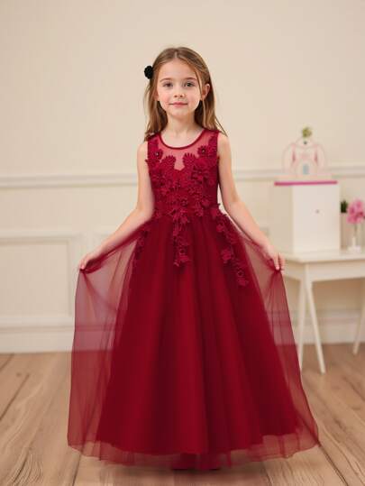 Vestido largo de princesa para niñas preadolescentes, vestido de gala formal con pétalos florales para niños, vestido de fiesta de unicolor con falda de tul para niñas preadolescentes mayores