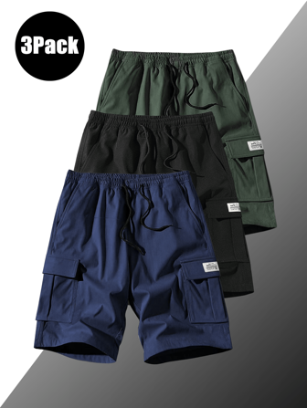3 双男士休闲工装短裤，轻便透气百慕大短裤，夏季
