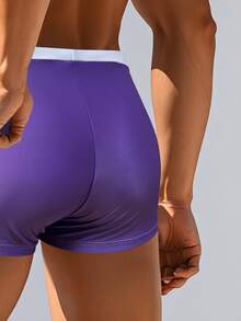 最新款男士户外运动休闲泳裤，高品质弹性腰部沙滩短裤，夏威夷风 - 紫色 - 查看 3