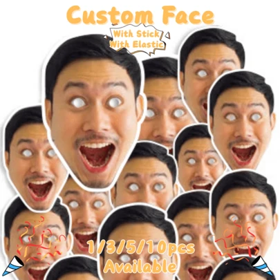 Customized Photo Face Mask - Single Party DIY, Photo Mask Birthday Party Decoration Personalized Fan-Shaped Hollow Face Mask, Personalized Big Head Hollow Mask Custom Face Hollow Party Decoration Accessories Upload Photo, Suitable For Birthday, Wedding, Carving, Colorful, Cute, Meng, Fun, Kawaii, Y2K, Fashion, Unisex, Casual, Custom, Personalized, Unique, Custom, Ideal Gift For Him, Ideal Gift For Her, Boyfriend