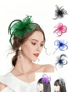 1Pc Fascinator Hat Headpieces Feather Tea Party Hat For Women Horse Racing Kentucky Derby Hat For Women&Girls