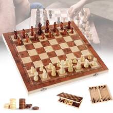 NetHong 3-In-1 Chess Wooden Set Fold Chessboard/Backgammon/Draughts Wood Board Game HEA - Brown - View 11