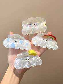 2pcs/1pc Cute Acrylic Asymmetrical Cloud Rainbow Hair Claw For Women Girls Geometric Hair Clip Crab Clamp Hairpin Barrettes Hair Accessories Elegant Claw Clip - Multicolor - View 6