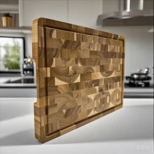 1 pieza Tabla de cortar de madera, tabla de cortar de bloque de carnicero de madera de acacia duradera con ranura profunda para el jugo e asa integrada, apta para carne, verduras y frutas, regalo de cocina
