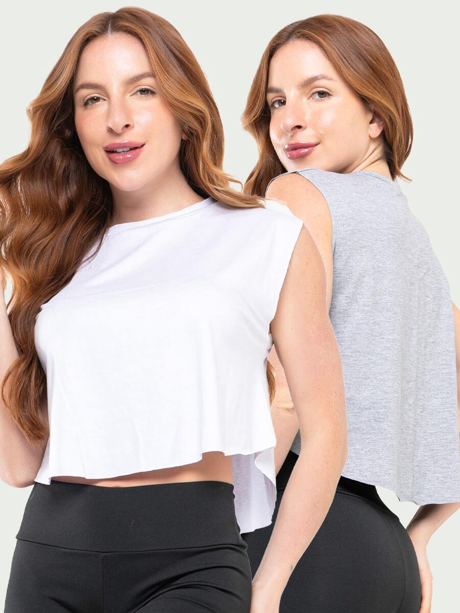 Women's Fitness Gym Cropped Tank Top Kit 2 - 白色 - 查看 1