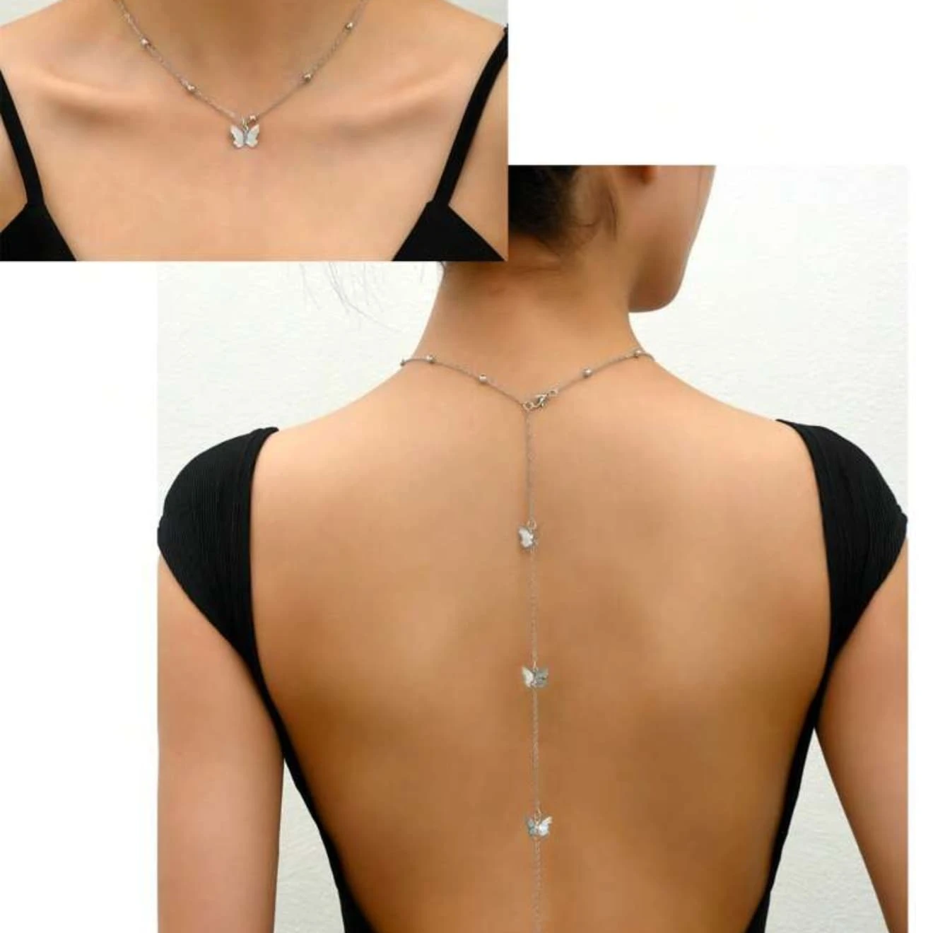 1pc New Fashion European American Style Butterfly Decor Back Chain, Minimalist Versatile Women's Y-Shape Necklace, Suitable For Banquet, Vacation, Party, Gift - Gold - View 1