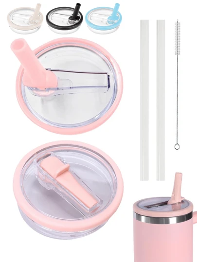 1 pieza/4 piezas Tapa con pajilla reversible de 40 oz, tapa de vaso a prueba de fugas y salpicaduras, tapa de vaso portátil reutilizable para tazas aisladas - Tapas reutilizables a prueba de fugas, accesorios para tazas - Tapas originales de repuesto a prueba de fugas, útiles escolares