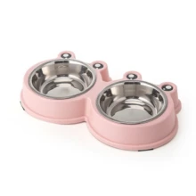 New Cross-Border Cartoon Big-Eye Frog Double Pet Bowls, Stainless Steel Pet Bowls, Cat Bowls, Pet Supplies