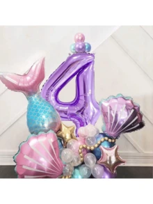 33件美人鱼气球数字套装气球立柱套装美人鱼主题贝壳生日派对庆祝场景布置， - 彩色 - 查看 9