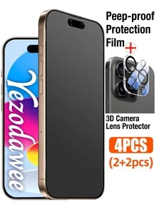 Yezodawee Full Coverage Matte Anti-Peep Anti-Spy 2PCS Privacy Tempered Glass Screen Protector + 2Pcs 3D Camera Lens Protector(2PCS), 4-Piece Set Providing Double Protection, Anti-Fingerprint Compatible With Phone 16ProMax1- To 16/XR/X/XS/7/8