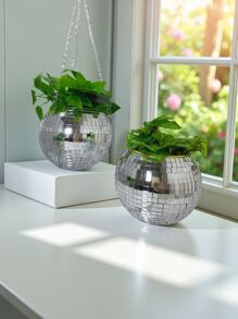 قطعة واحدة كرة مرقصة فضية بحجم 4 / 6 / 8 بوصة مع سلاسل ، صنع يدوي من سطح مرآة زجاجية، مناسبة للحديقة الخارجية والمكتب والمنزل ، تشكيلة ديكورية