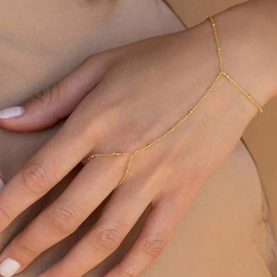 1 stuk modieuze minimalistische Europese en Amerikaanse stijl vingerketting armband voor dames, geschikt als dagelijkse decoratie sieraden met willekeurige kralen
