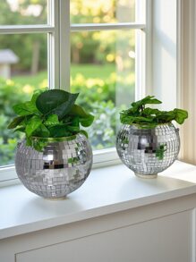 قطعة واحدة كرة مرقصة فضية بحجم 4 / 6 / 8 بوصة مع سلاسل ، صنع يدوي من سطح مرآة زجاجية، مناسبة للحديقة الخارجية والمكتب والمنزل ، تشكيلة ديكورية